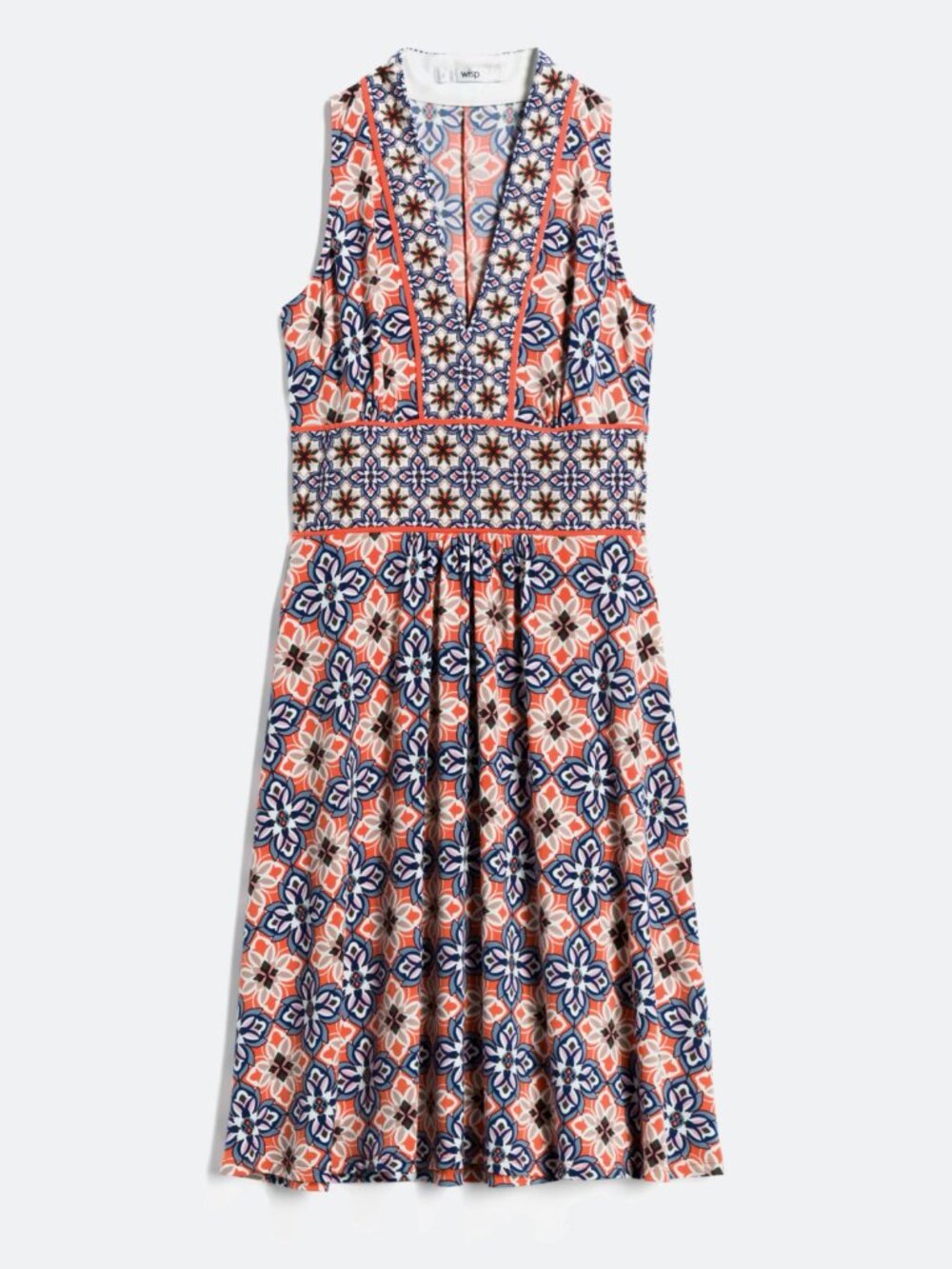 Wisp Ryenne Jersey Dress Orange Print Sleeveless Fit & Flare | Size 8